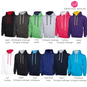 Twee kleuren hoodie eigen tekst